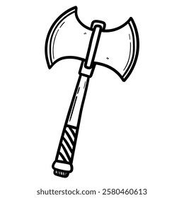 Hand drawn doodle axe weapon isolated on white background. Vector illustration.