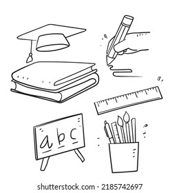 hand drawn doodle back to school icon collection illustration isolated