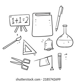 hand drawn doodle back to school icon collection illustration isolated