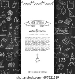 Hand drawn doodle Back to school icons set Vector illustration educational symbols collection Cartoon various learning elements: Laptop; Lunch box; Bag; Microscope; Telescope; Books; Pencil Sketch bus