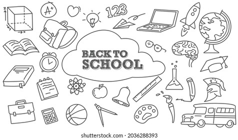 Hand drawn doodle background for education or back to school element. Cartoon style