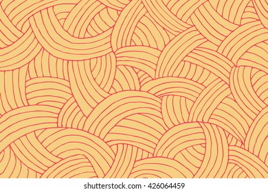 a hand drawn doodle background with entangled arcs in red and yellow