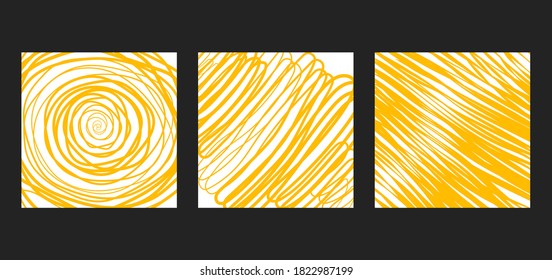 Hand drawn Doodle background. Pattern with grange lines. Set of geometric abstract textures