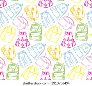 Hand drawn doodle backpack - back to school - pattern background wallpaper textile fabric