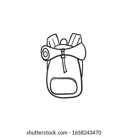 hand drawn doodle backpack illustration with line art style vector