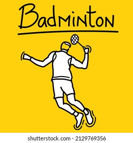 Hand drawn doodle badminton player athlete smashing design vector. League sport banner poster template.