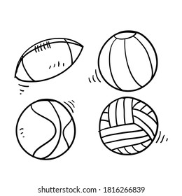 hand drawn doodle ball sport collection icon isolated background