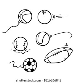 hand drawn doodle ball sport collection icon isolated background