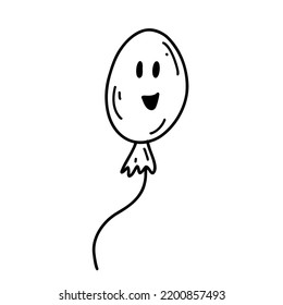Hand drawn doodle balloon with face. Halloween cartoon element, vector sketch illustration, line art for web design, icon, print, coloring page