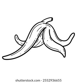 Hand drawn doodle banana peel isolated on white background. Vector illustration.