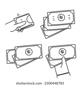 hand drawn doodle banknote paper money economic illustration