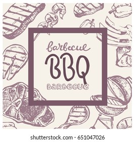 Hand drawn doodle barbecue. Bbq food. Vector illustration