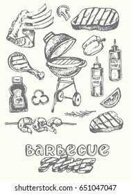 Hand drawn doodle barbecue. Bbq food. Vector illustration