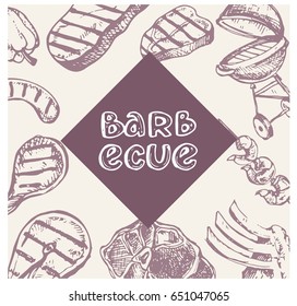 Hand drawn doodle barbecue. Bbq food. Vector illustration