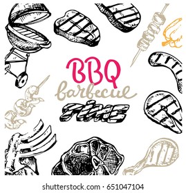 Hand drawn doodle barbecue. Bbq food. Vector illustration