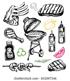 Hand drawn doodle barbecue. Bbq food. Vector illustration