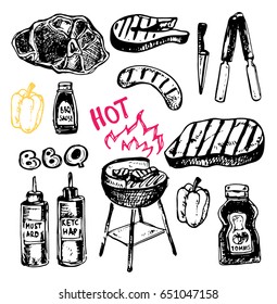 Hand drawn doodle barbecue. Bbq food. Vector illustration