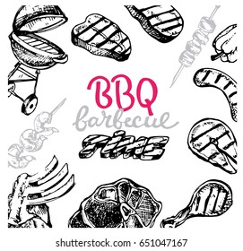 Hand drawn doodle barbecue. Bbq food. Vector illustration