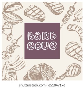 Hand drawn doodle barbecue. Bbq food. Vector illustration