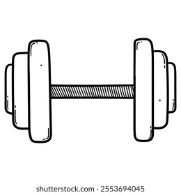 Hand drawn doodle barbell or dumbbell isolated on white background. Vector illustration.