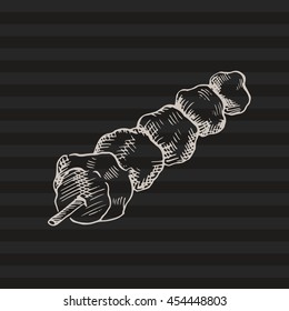 Hand drawn doodle barbeque. Good for cafe, menu, recipes. Drawn by ink. White lines on the black background