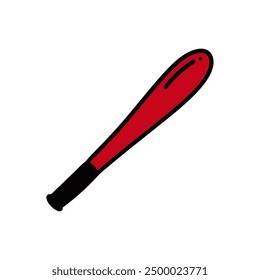 Hand Drawn Doodle Baseball Bat Illustration. Colorful Softball Equipment Sticker Clip Art Icon Isolated on White Background Vector EPS 10
