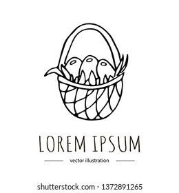 Hand drawn doodle Basket with Easter eggs icon Cute vector illustration sketchy holiday traditional symbols collection Cartoon celebration concept element isolated on white background