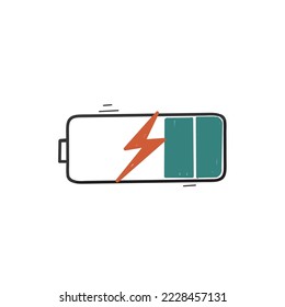 hand drawn doodle battery charging illustration icon isolated