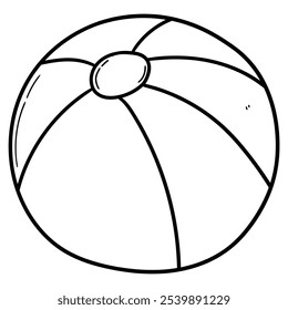 Bola de praia de rabiscar desenhada à mão isolada sobre fundo branco. Ilustração vetorial.