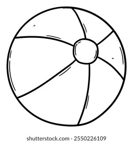 Bola de praia de rabiscar desenhada à mão isolada sobre fundo branco. Ilustração vetorial.