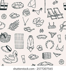 Hand drawn doodle beach essentials background