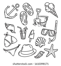 Hand drawn doodle beach set illustration
