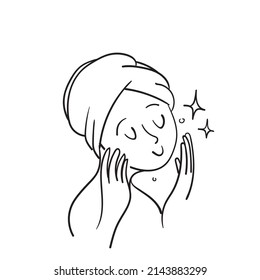 hand drawn doodle beautiful woman face Skin care and beauty skin illustration vector