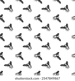 Hand drawn doodle bee. Vector illustration. Seamless pattern.