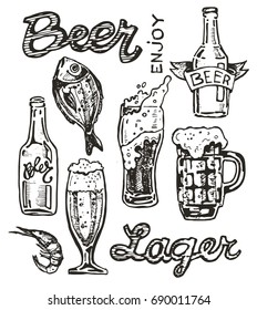Hand drawn doodle beer set.