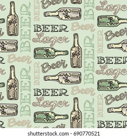 Hand drawn doodle beer set. Pattern with beer