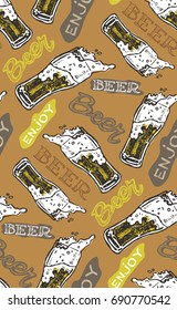 Hand drawn doodle beer set. Pattern with beer
