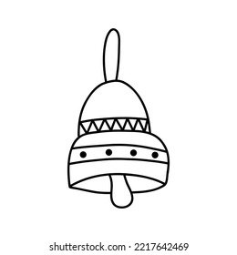 Hand drawn doodle bell. Cartoon element, vector sketch illustration, black outline art for web design, icon, print, coloring page.