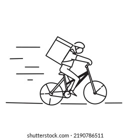 hand drawn doodle bicycle delivery courier illustration vector