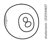 Hand drawn doodle billiard ball number 8 isolated on white background. Vector illustration.