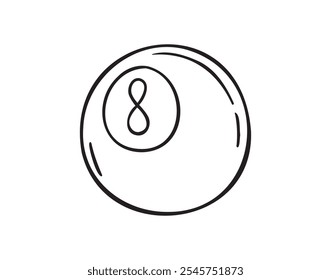 Handgezeichnete Doodle Billard Ball Nummer 8 Symbol. Kontur einzeln Billardball Nummer acht auf weißem Hintergrund. Vektorgrafik