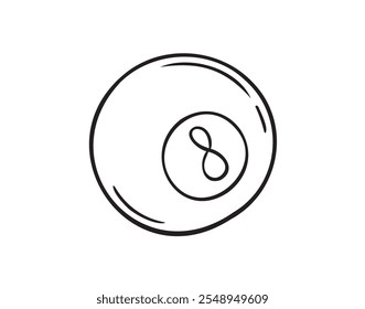 Hand drawn doodle billiard ball number 8 icon. Outline isolated billiard ball number eight on white background. Vector illustration