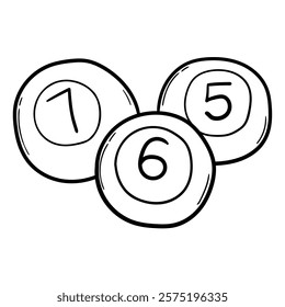 Hand drawn doodle billiard balls isolated on white background. Vector illustration.
