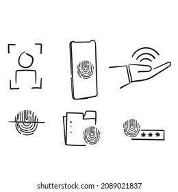 doodle dibujado a mano biometría de autenticación biométrica icono de ilustración aislado
