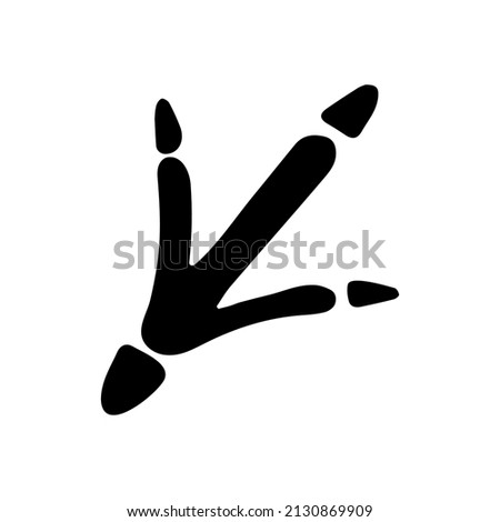 Hand drawn doodle bird footprint. Vector black chick paws. 