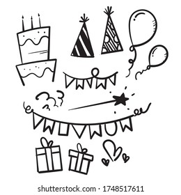 hand drawn doodle birthday element vector isolated