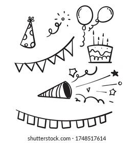 hand drawn doodle birthday element vector isolated
