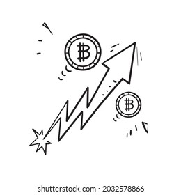 hand drawn doodle bitcoin growth concept illustration