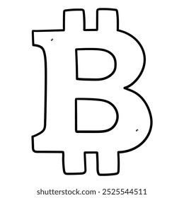 Símbolo de rabiscar bitcoin desenhado à mão isolado em um fundo branco. Ilustração vetorial.