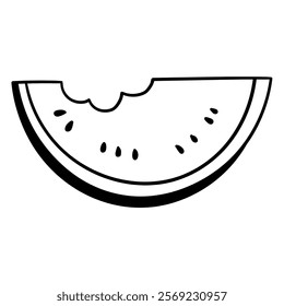 Hand drawn doodle bitten watermelon slice isolated on white background. Vector illustration.